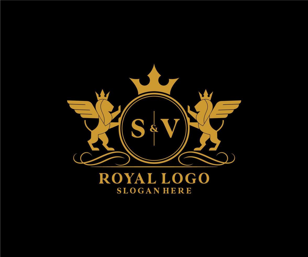 första sv brev lejon kunglig lyx heraldisk, vapen logotyp mall i vektor konst för restaurang, kungligheter, boutique, Kafé, hotell, heraldisk, Smycken, mode och Övrig vektor illustration.