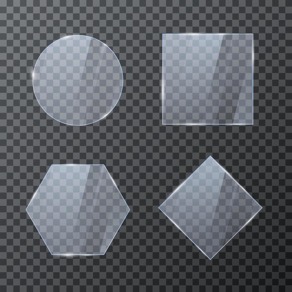 uppsättning av tömma glas geometrisk banderoller. glansig ram mall med reflexion. vektor illustration