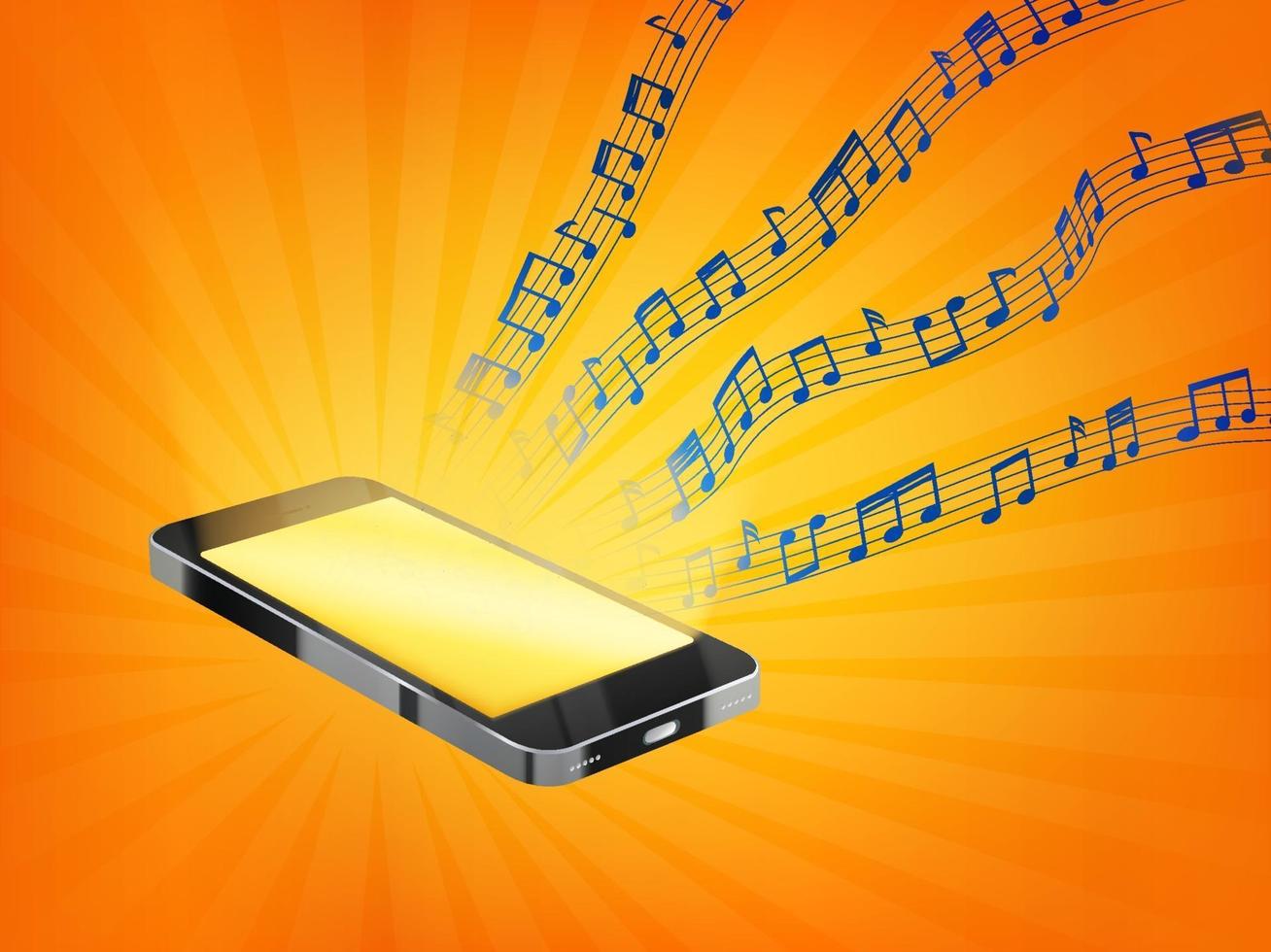 Smartphone, das Musik mit schwebenden zufälligen Musiknoten spielt vektor