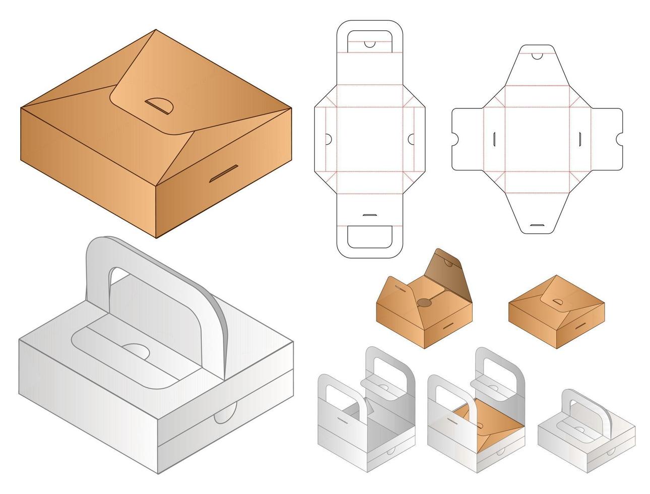 låda förpackning stansad mall design. 3d mock-up vektor