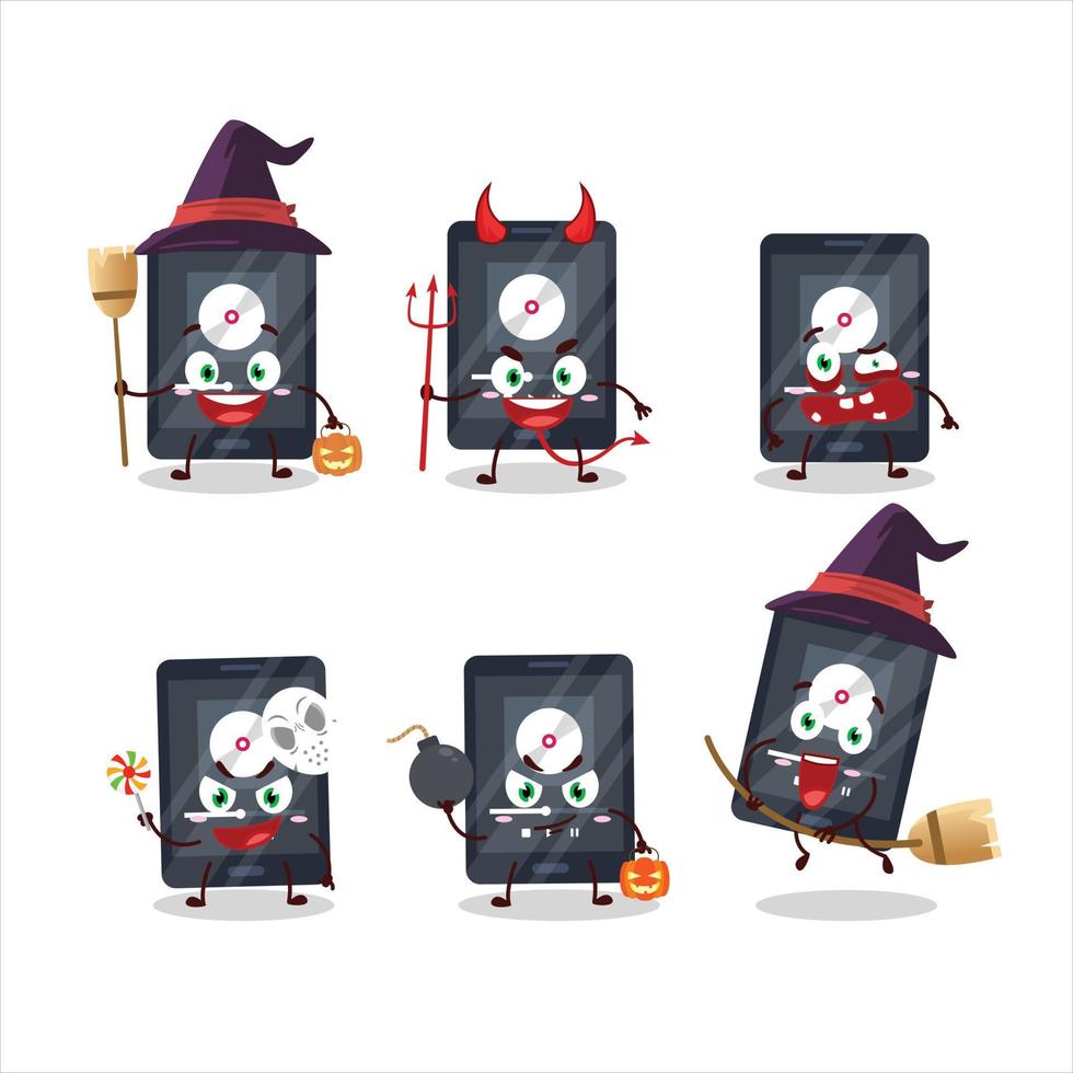 Halloween Ausdruck Emoticons mit Karikatur Charakter von ipod Musik- vektor