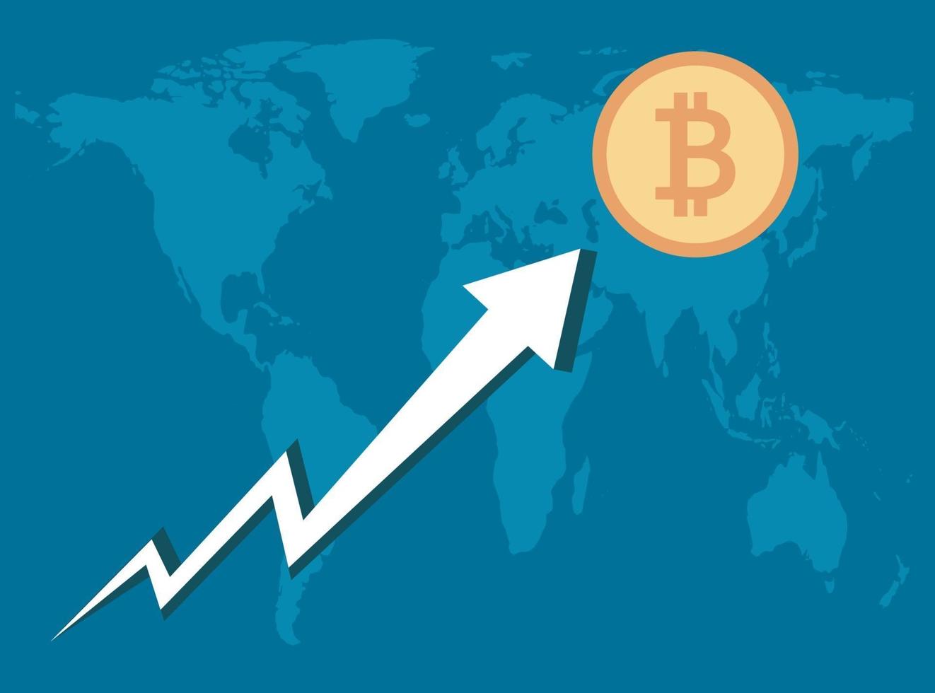 Bitcoin-Geschäft, Pfeile steigen auf Hintergrundkarte world.vector Illustrator auf vektor