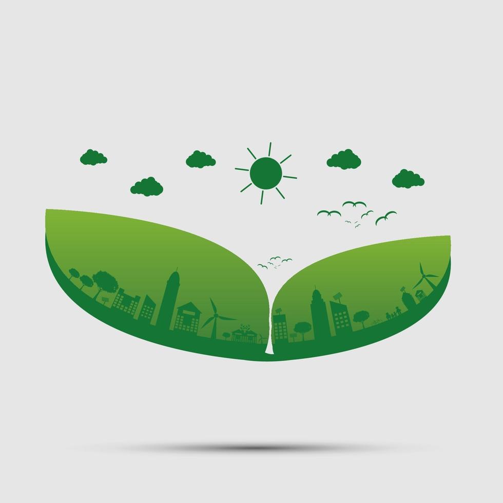 Grüne Städte helfen der Welt mit Cloud mit umweltfreundlichen Konzeptideen vektor