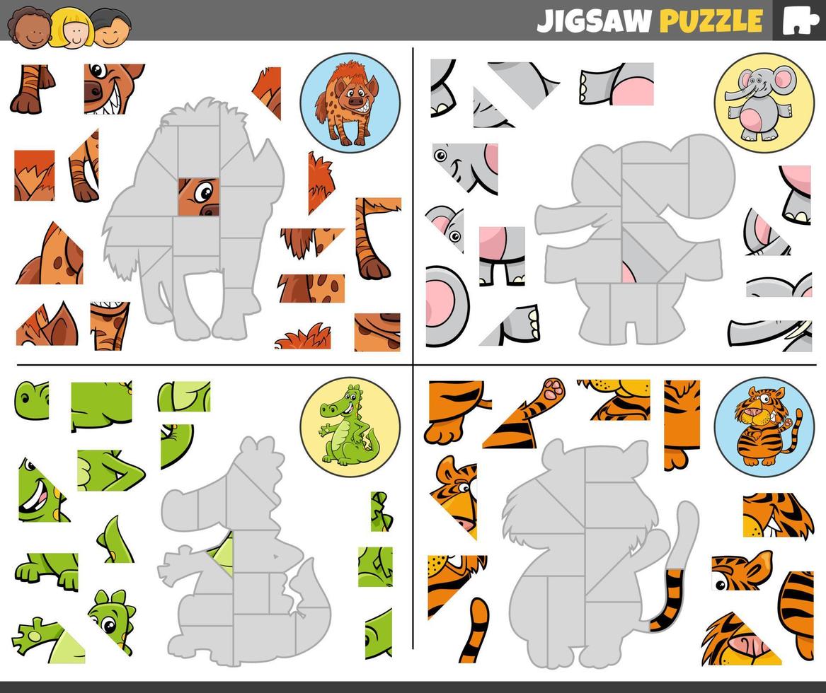 Puzzle Puzzle Spiele einstellen mit komisch Karikatur Tiere vektor