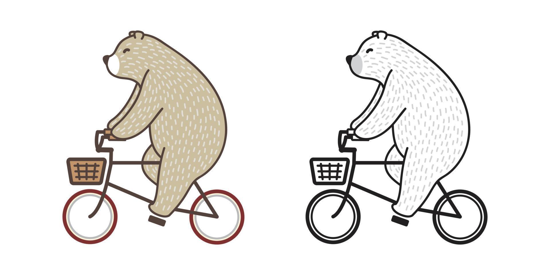 Bär Vektor Polar- Bär Reiten Fahrrad Gekritzel Illustration Charakter Karikatur