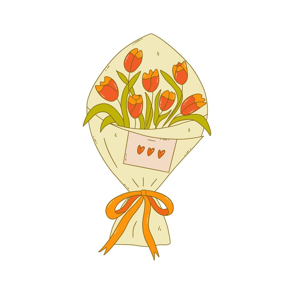 Strauß von Orange Tulpen im Kraft Verpackung Vektor