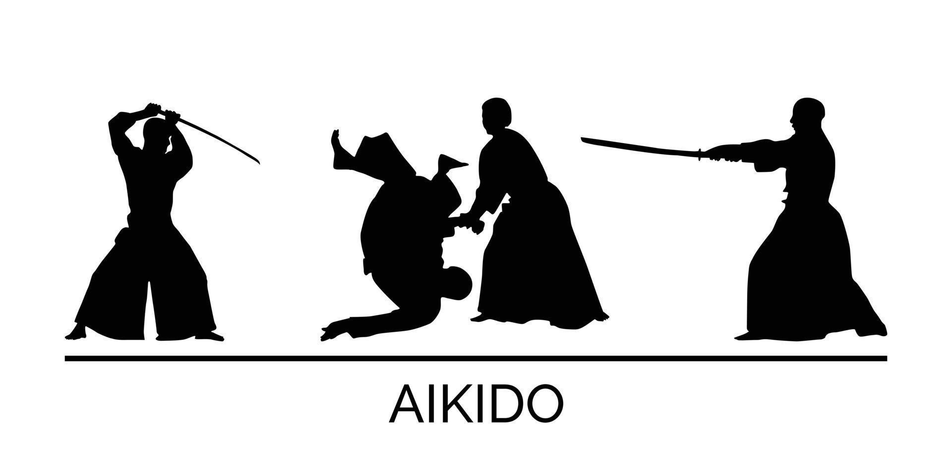 kriegerisch Kunst Aikido Silhouette bündeln vektor