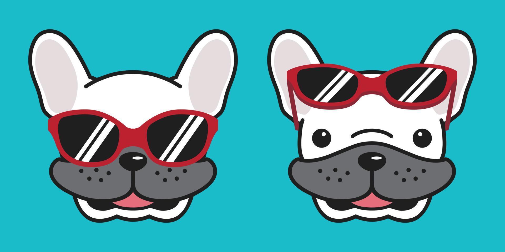 hund vektor franska bulldogg ikon logotyp tecknad serie karaktär illustration leende solglasögon