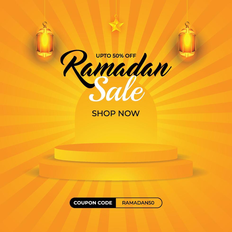 Ramadan Verkauf Rabatt Banner mit Laternen, Star und Luxus 3d Podium Bühne zum Produkt Anzeige vektor