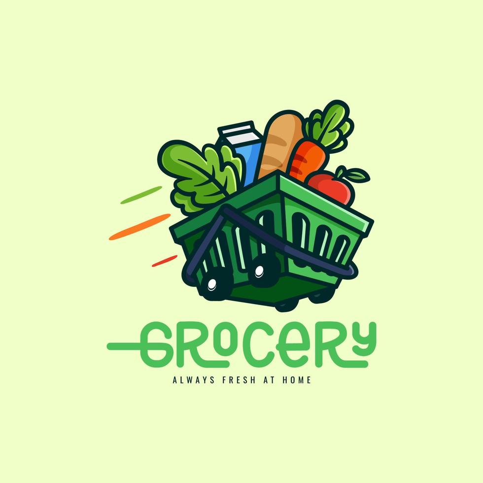 modern Logo, Gemüse im Einkaufen Wagen zum Lebensmittelgeschäft Lieferung Logo Design Vektor