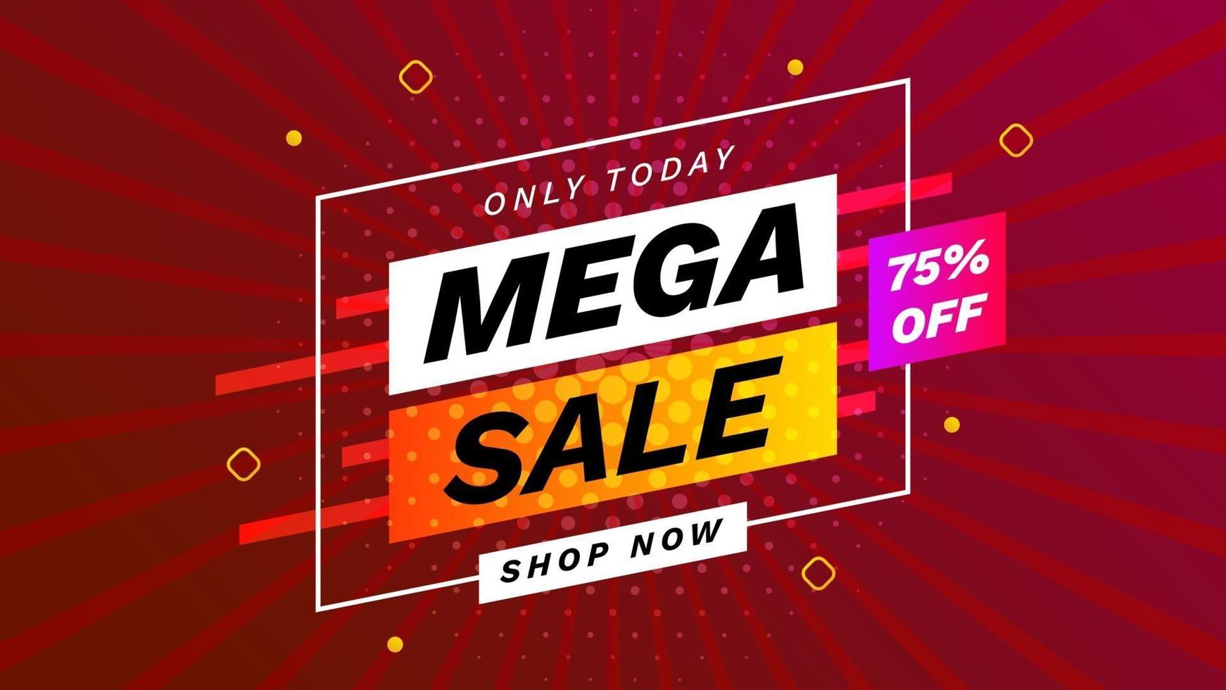 Mega Sale Banner mit dunkelrotem Hintergrund. Verkauf nur heute mit Rabatt. Werbe-Werbebanner-Vorlage. Vektorillustration. vektor