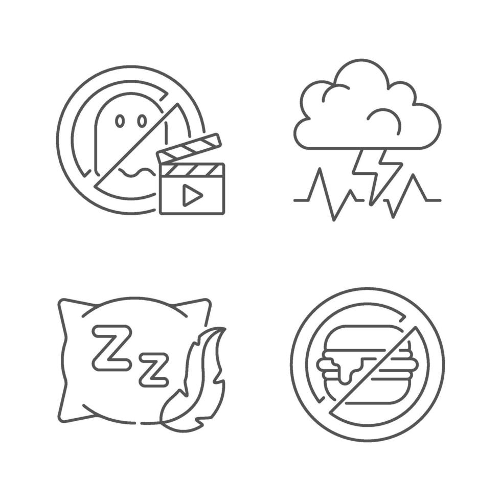orsaker till dålig sömn linjär ikoner set vektor