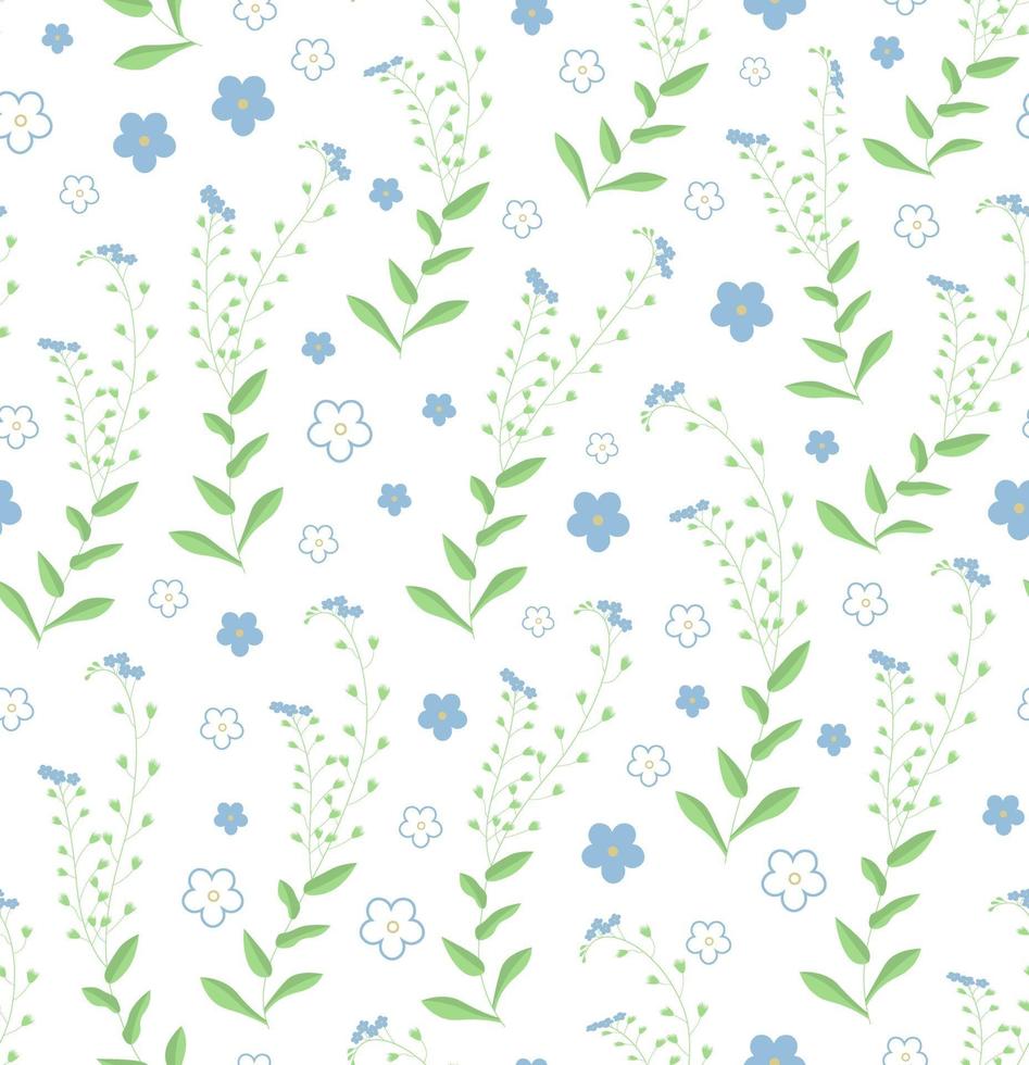 nahtloses Muster der Blumenverzierung mit Vergissmeinnicht-Blumen. Perfekt für Tapeten, Grußkarten, Hintergründe oder Geschenkpapier. vektor
