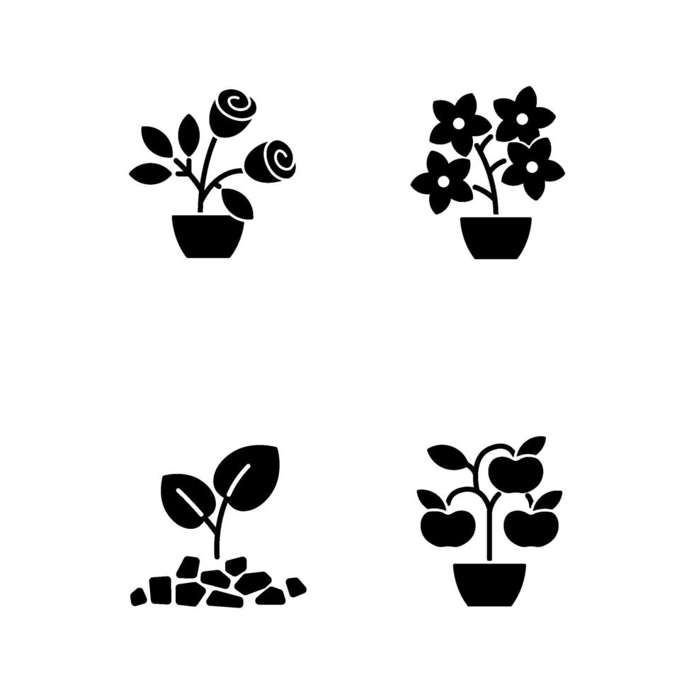 Gartengeschäft Kategorien schwarze Glyphen-Symbole auf Leerraum gesetzt vektor
