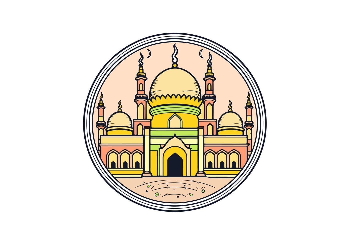 Moschee eben Illustration, bunt Moschee Gliederung Vektor, Moschee Linie Kunst Gebäude, Moschee Illustration, Moschee Symbol, Moschee Logo vektor