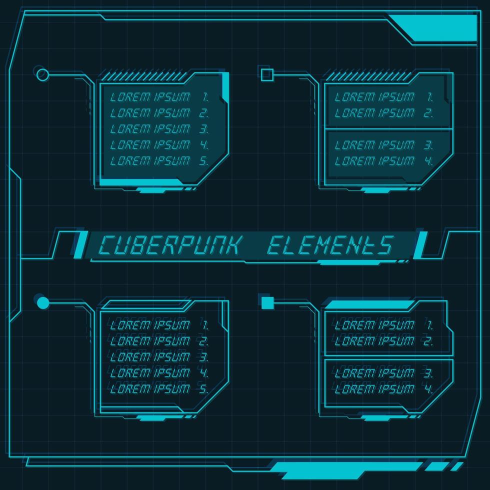 scifi trogen kontrollera panel samling av hud element gui vr ui design cyberpunk retro stil. vektor