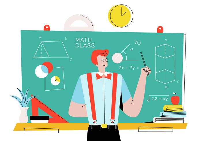 Male Nerd Undervisning Matematik Framom Klass Vector Flat Illustration