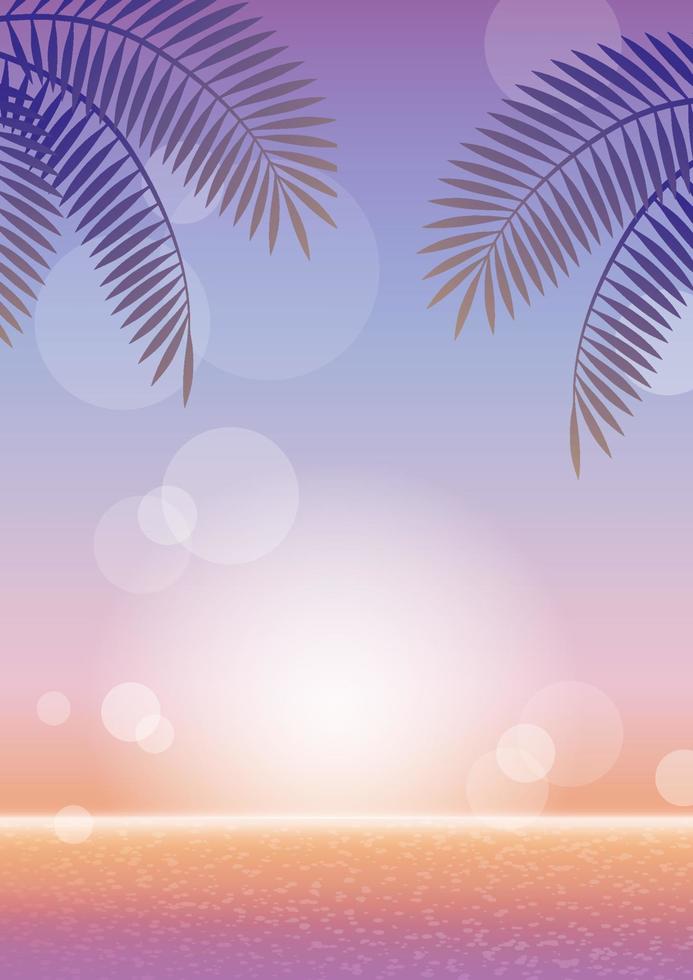 Vektor tropisch Resort Hintergrund beim Sonnenaufgang oder Sonnenuntergang mit Palme Blätter.
