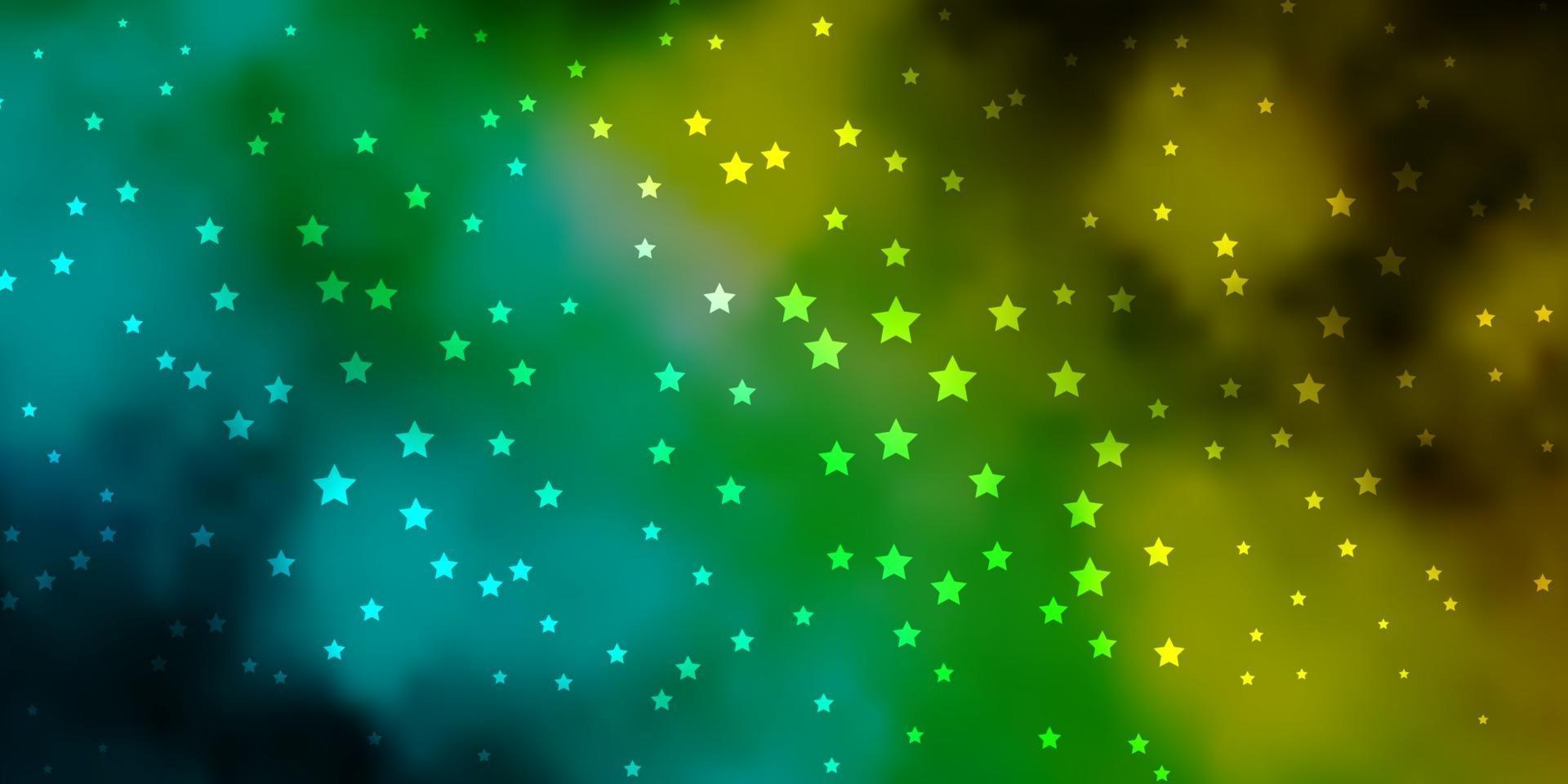 mörkblå, grön vektorbakgrund med färgglada stjärnor. vektor
