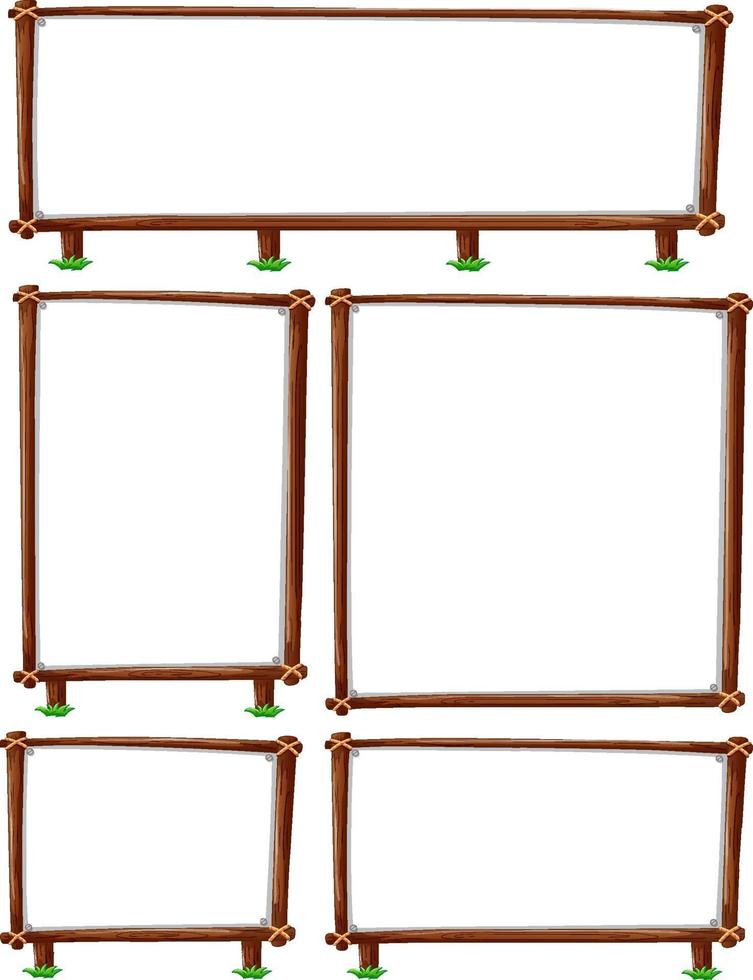 Satz leerer Holzrahmen lokalisiert auf weißem Hintergrund vektor