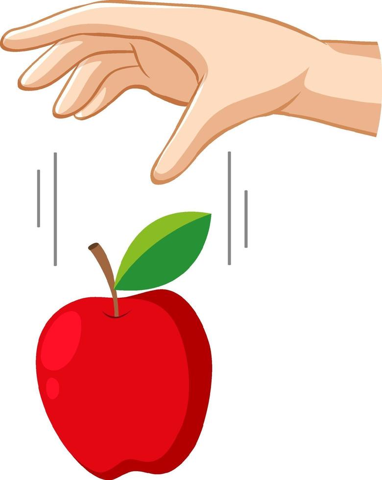 Hand einen Apfel für Schwerkraftversuch fallen lassen vektor