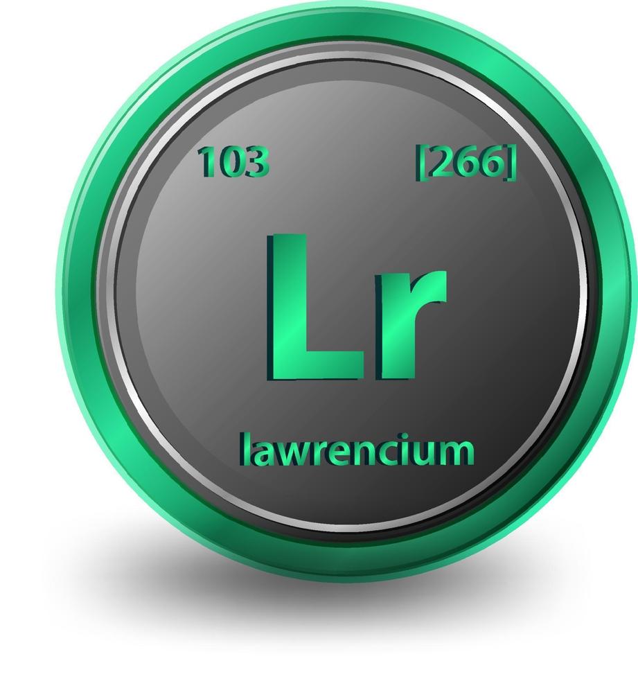 lawrencium kemisk grundämne kemisk symbol med atomnummer och atommassa vektor