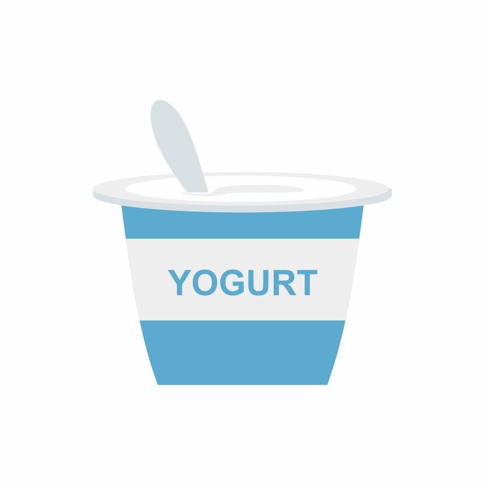platt vektorillustration yoghurt grädde ikon. färgad yoghurtkopp med en sked isolerad på vit bakgrund. vektorelement kan användas för grädde, yoghurt, vaniljsås designkoncept i tecknad stil. vektor