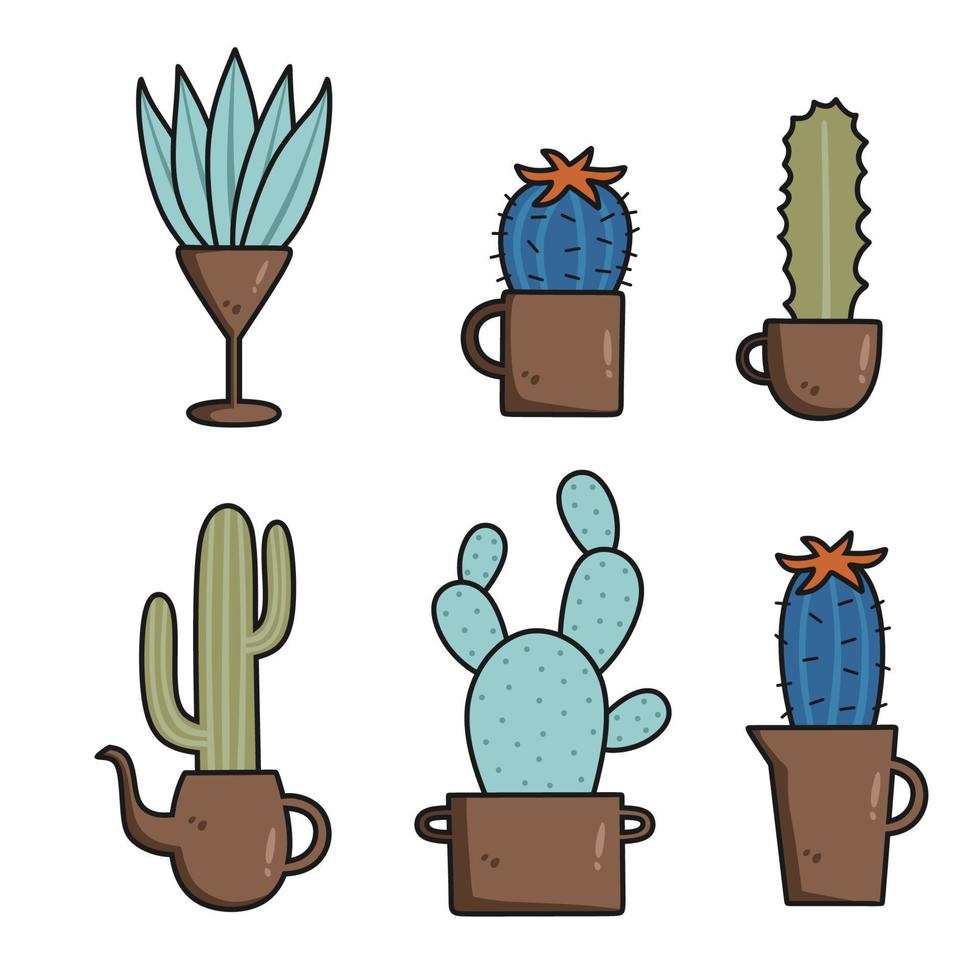 samling av kaktusar med olika typer. söt karaktär tecknad. öken botanisk blomma växt trädgård sommar. vektor illustration. lämplig för tapeter, struktur och mönster på presentförpackning