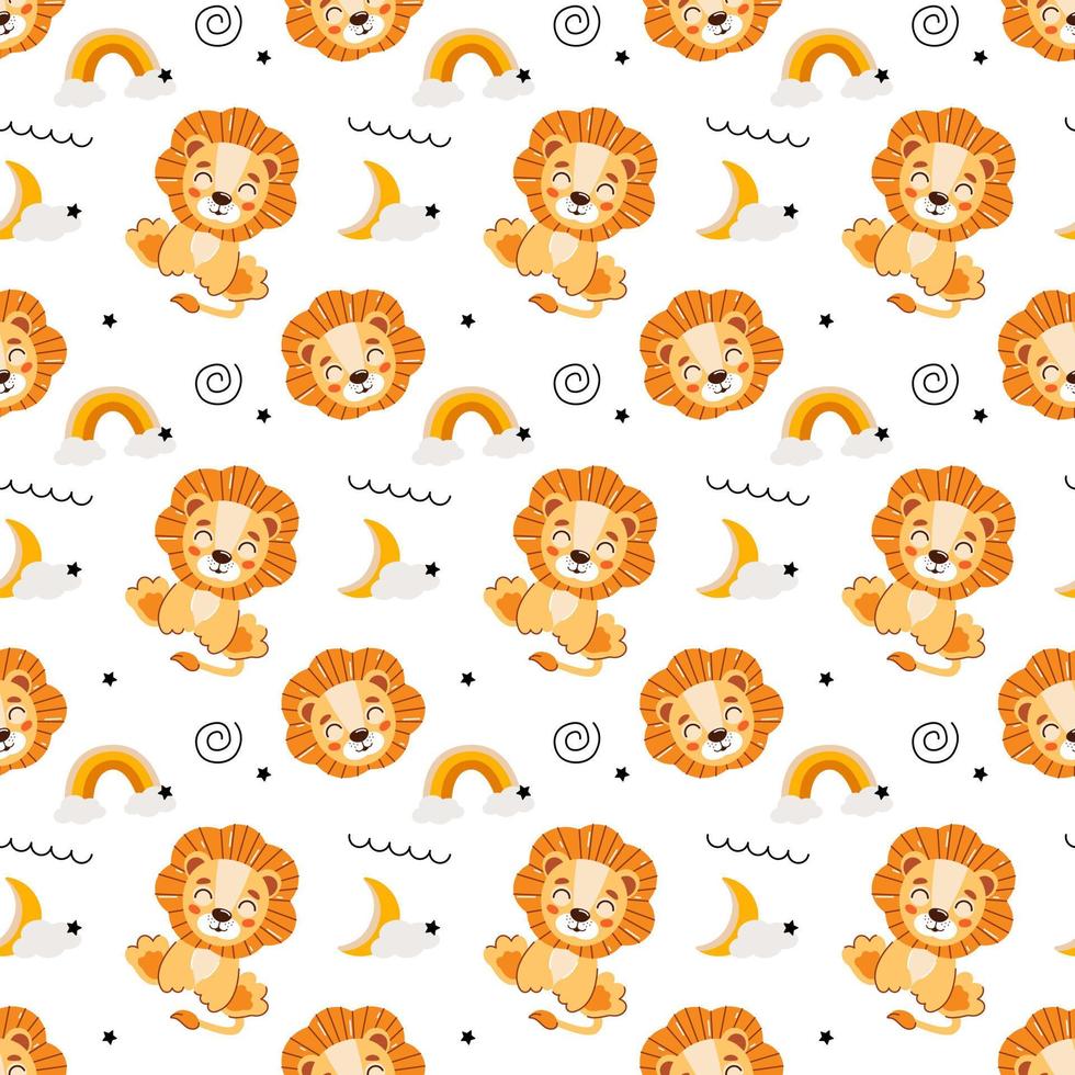 söt barn sömlös djur- mönster. lejon Valp mönster i de moln. skriva ut på tyg, papper och design. vektor illustration