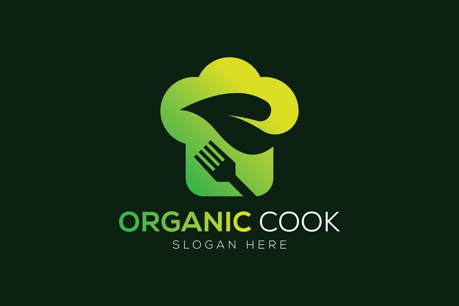 kock hatt och blad logotyp eller vegetarian matlagning logotyp design vektor