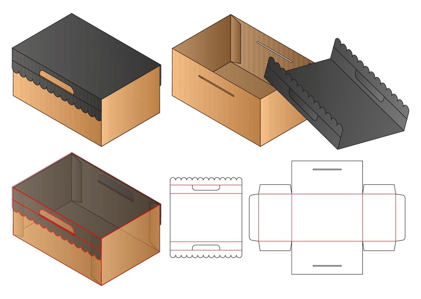 låda förpackning stansad mall design. 3d mock-up vektor