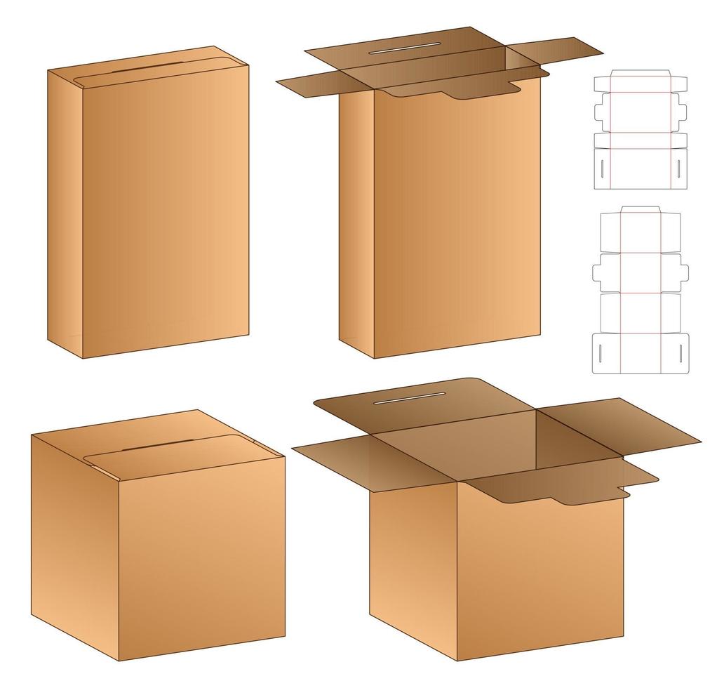 Box Verpackung gestanzte Vorlage Design. 3D-Modell vektor