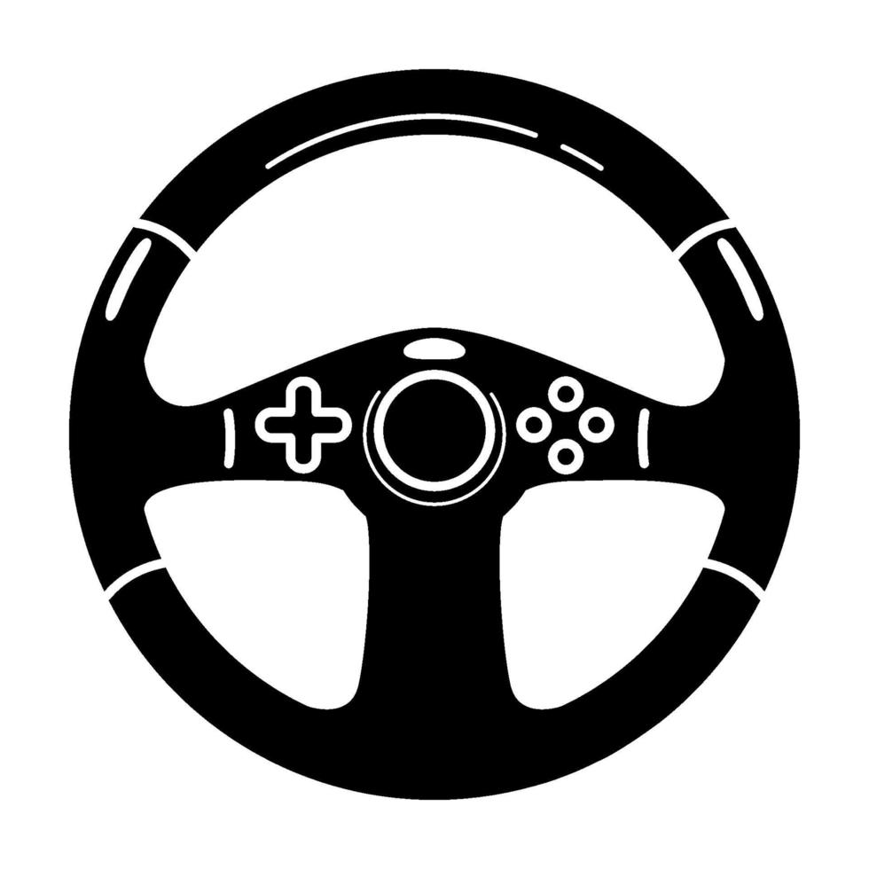Glyphen-Symbol für das Lenkrad des Spiels. Sportausrüstung. Computerrad. Spielgerät. Silhouette Symbol. negativer Raum. Vektor isolierte Illustration