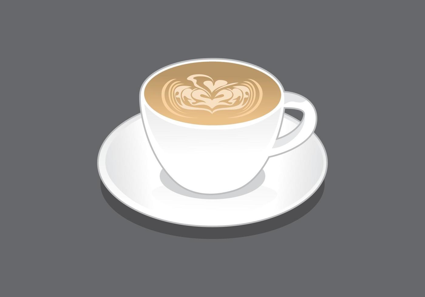 eine Tasse Espresso Cappuccino Macchiato Kaffee weiße Tasse isoliert schwarz Hintergrund Design vektor