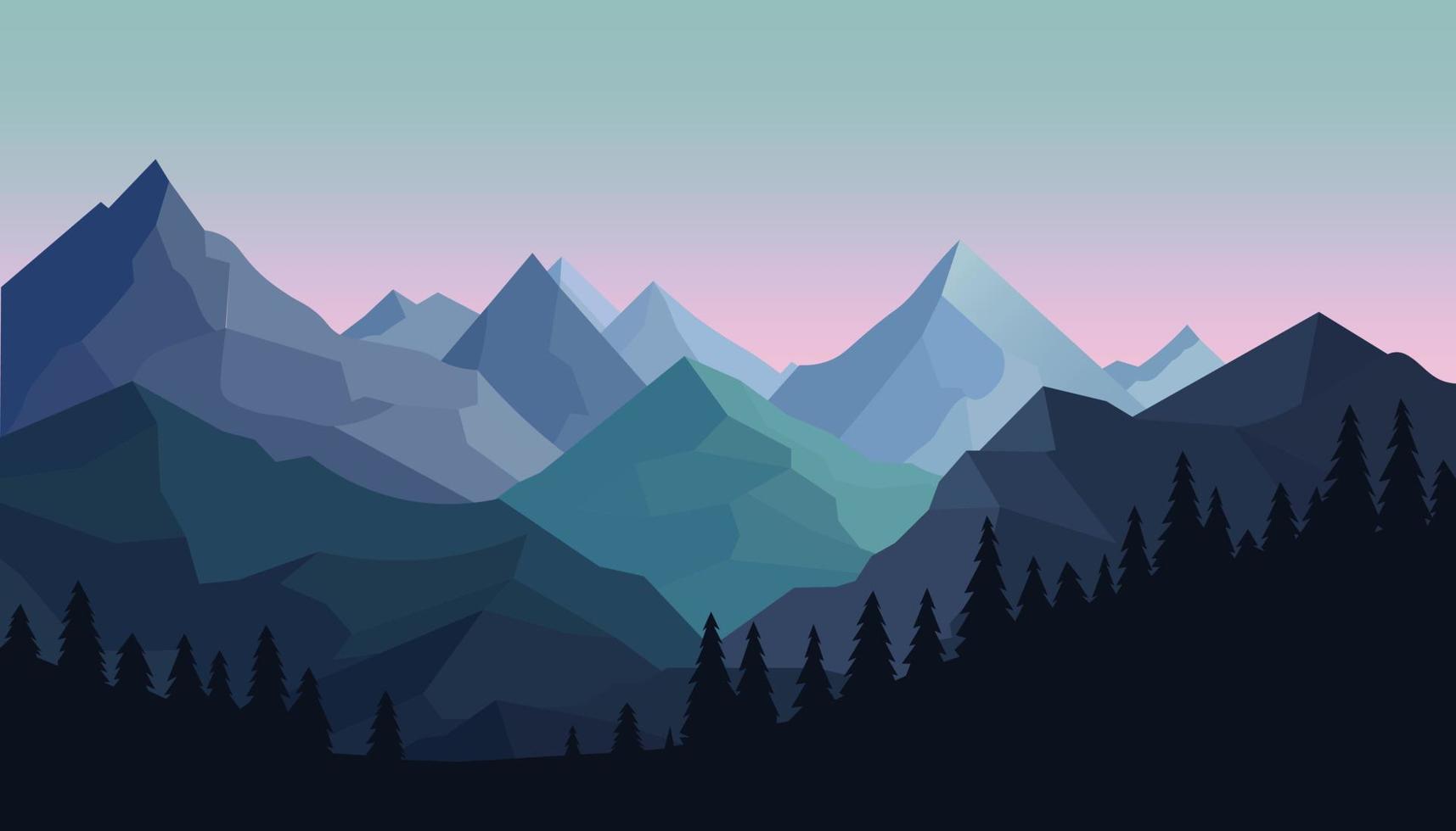 platt minimalistisk design. panorama av en berg landskap. lätt till förändra färger. vektor