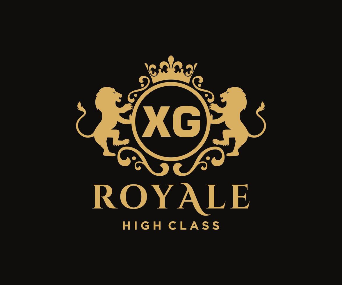 gyllene brev xg mall logotyp lyx guld brev med krona. monogram alfabet . skön kunglig initialer brev. vektor