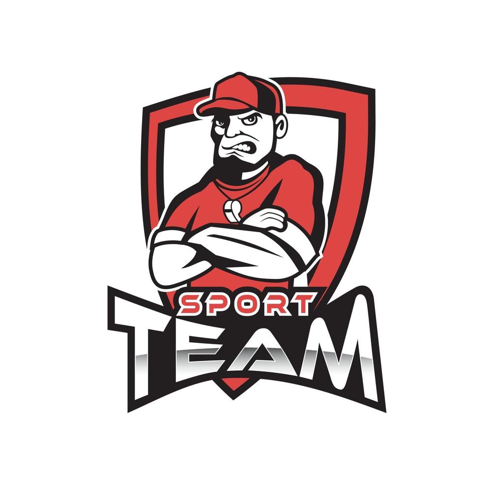 Sportteam-Logo mit Manager-Charakter-Design vektor
