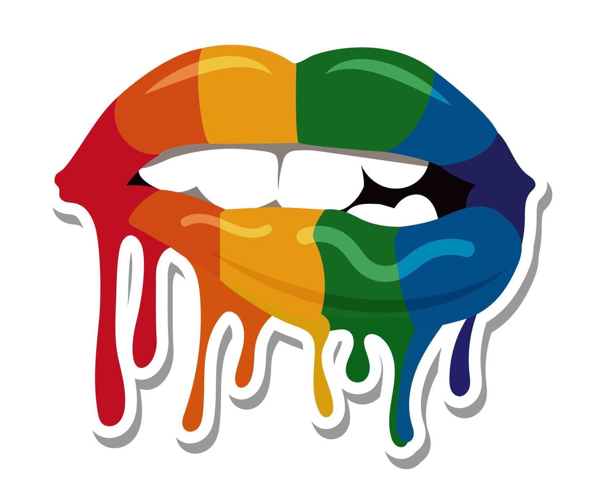 Vektor Regenbogen beißen Lippe lgbt zum drucken. t Hemd Design. Aufkleber Illustration transparent Hintergrund