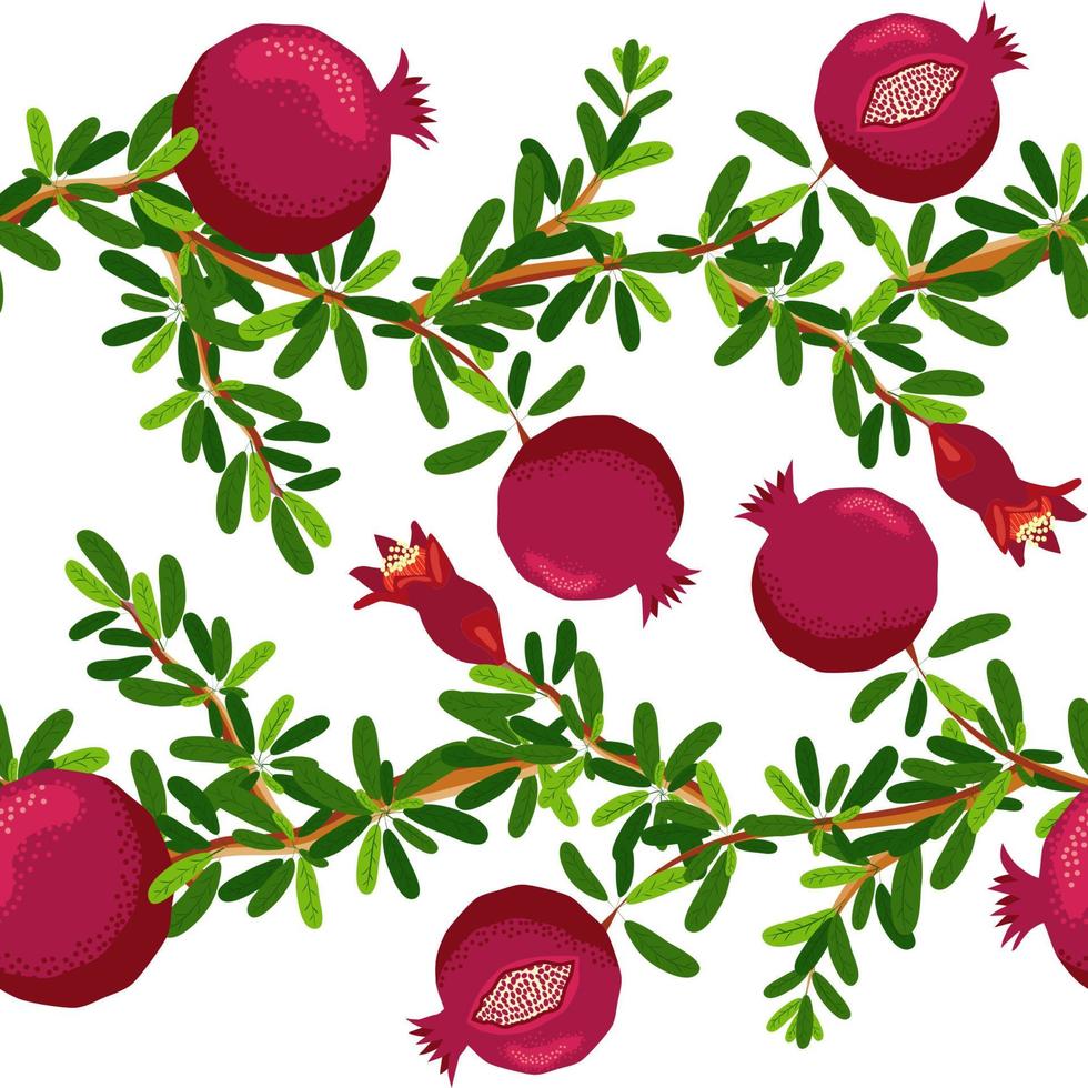 Granatapfel Geäst mit Früchte und Blumen nahtlos Muster. hell Blätter und Früchte. jüdisch Neu Jahr vektor
