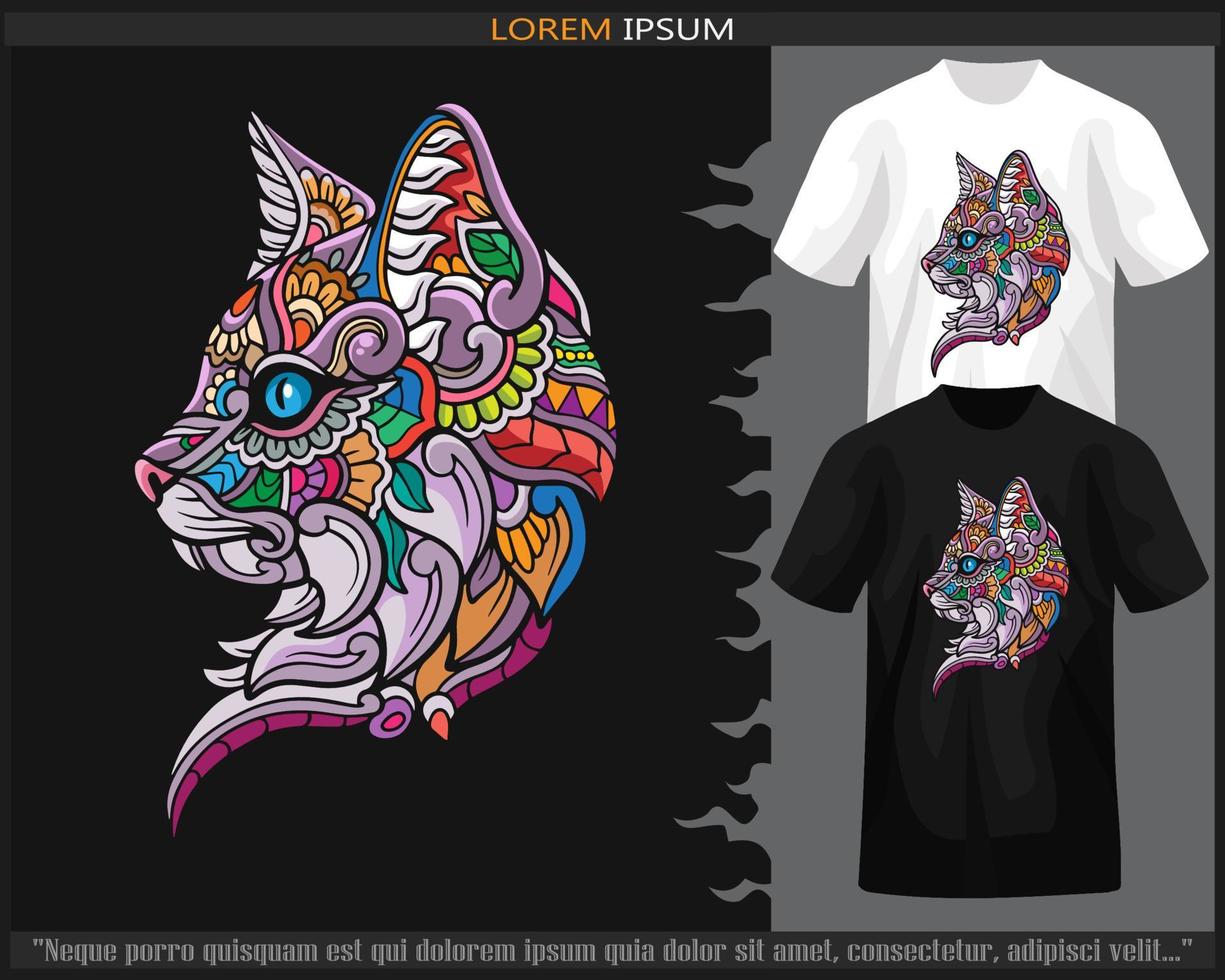 Katze Kopf Mandala Kunst isoliert auf schwarz und Weiß t Shirt. vektor