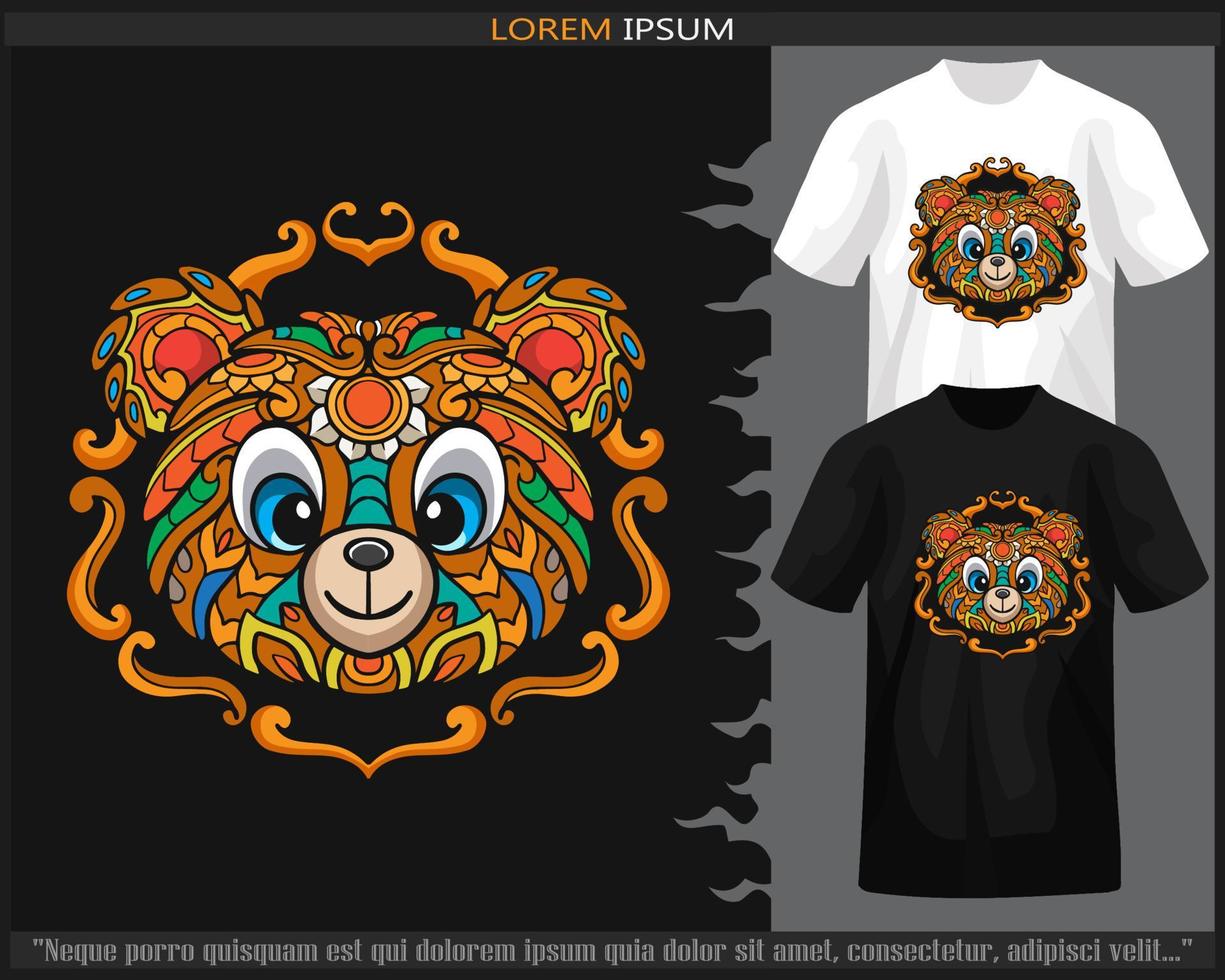 Teddy Bär Kopf Mandala Kunst isoliert auf schwarz und Weiß t Shirt. vektor