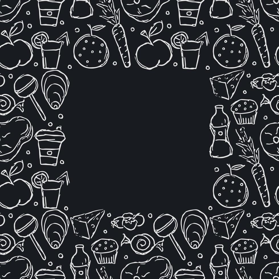 sömlös ram med mat ikoner. klotter mat illustration. mat bakgrund vektor