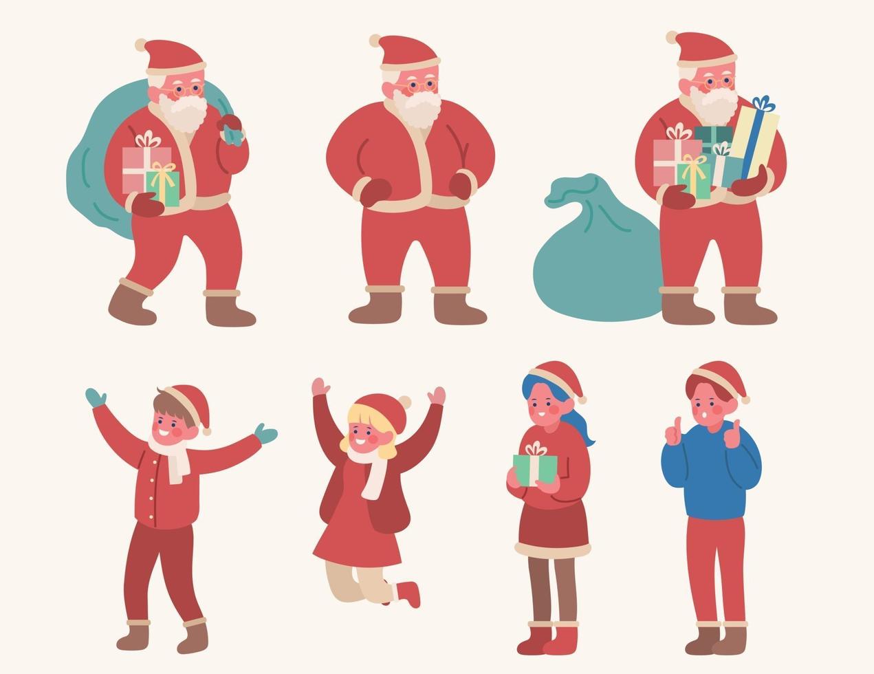 Weihnachtsmann und niedliche Kinderfiguren. Hand gezeichnete Art Vektor-Design-Illustrationen. vektor