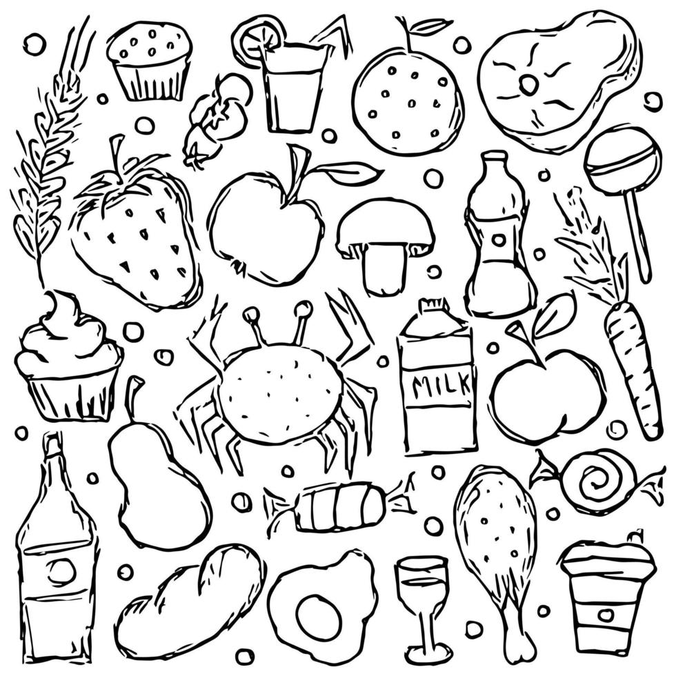 Essen Symbole. Gekritzel Essen Illustration. Essen Hintergrund vektor