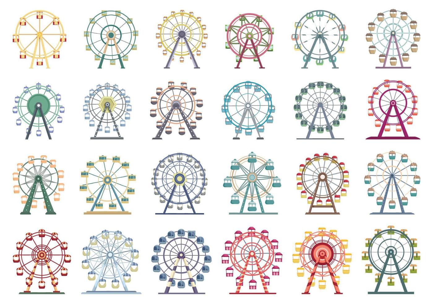 ferris hjul ikoner uppsättning tecknad serie vektor. karusell spela vektor