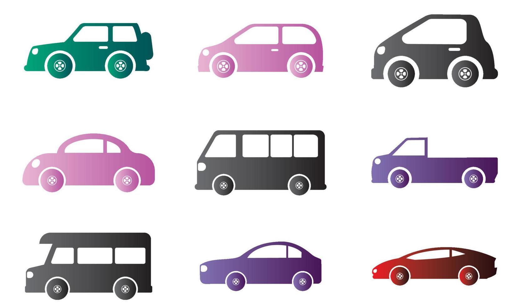 uppsättning av färgad bilar ikoner vektor illustration