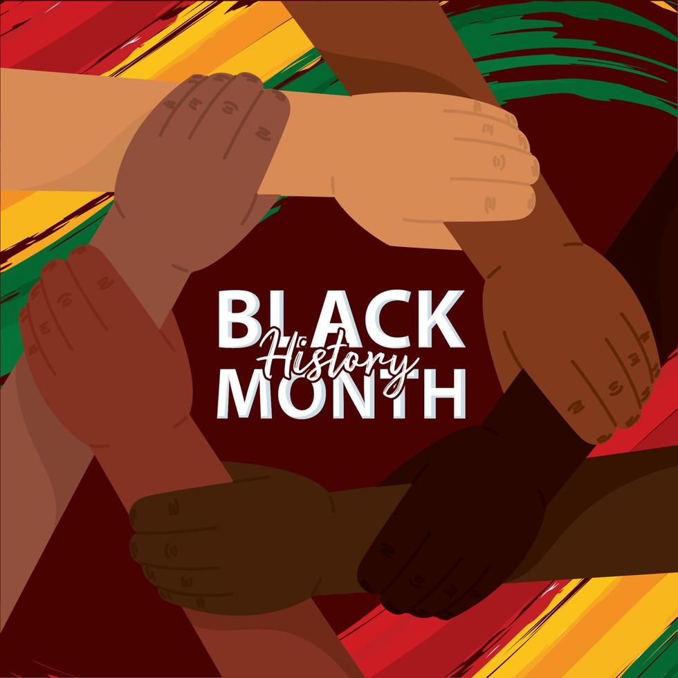 schwarz Geschichte Monat farbig Poster einstellen von Hände halten jeder andere Vektor Illustration