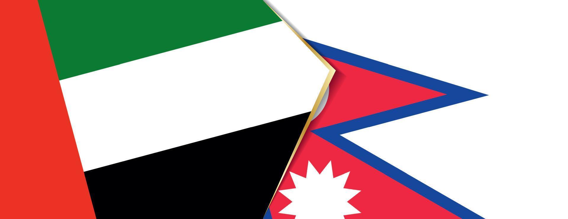 vereinigt arabisch Emirate und Nepal Flaggen, zwei Vektor Flaggen.