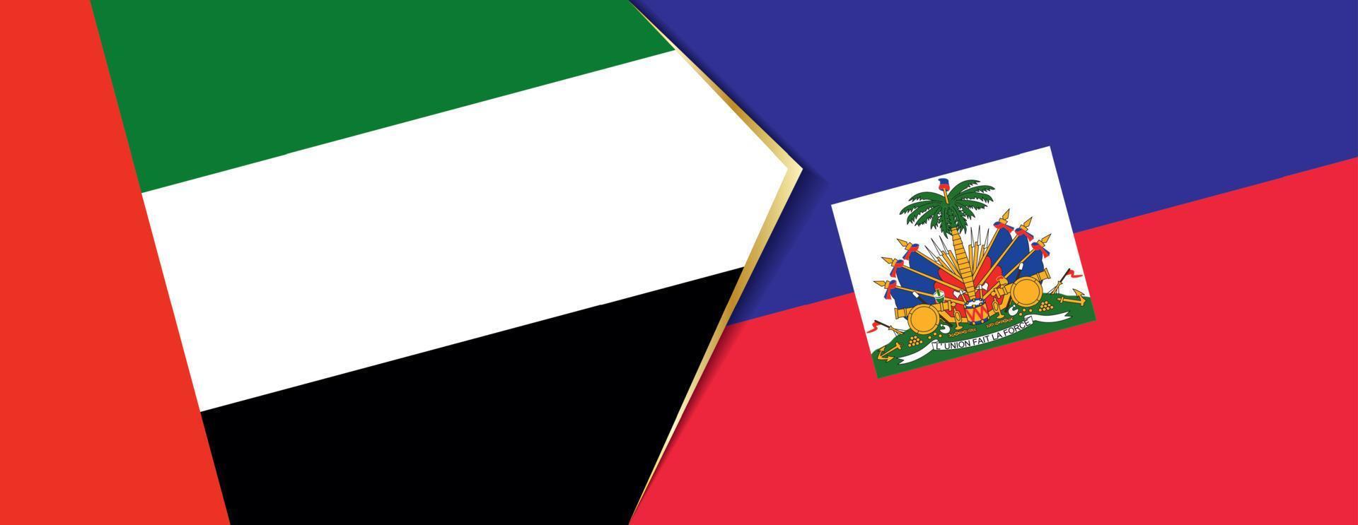 vereinigt arabisch Emirate und Haiti Flaggen, zwei Vektor Flaggen.