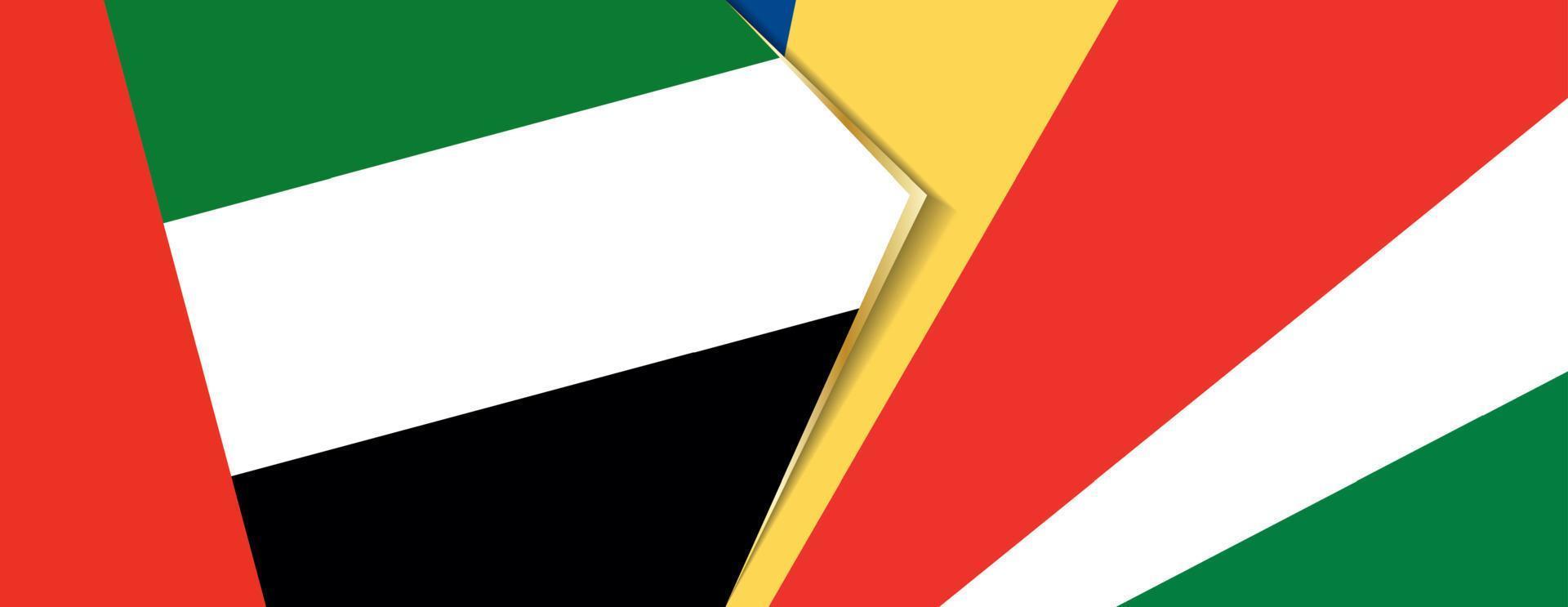 vereinigt arabisch Emirate und Seychellen Flaggen, zwei Vektor Flaggen.